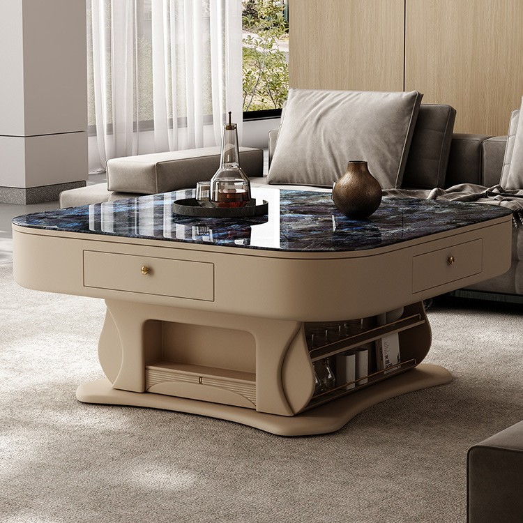 Mesa de centro, mesa de mahjong, máquina de comedor, mesa de comedor, placa de roca elevadora de doble uso, apartamento pequeño para el hogar, moderno y simple de alta gama, nuevo
