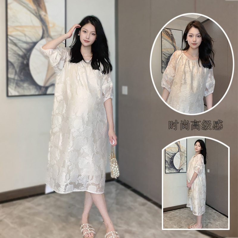 Xue Meifu Maternity Dress Summer Style Fashionable French Jacquard High-end Temperamenty Mother Loose Large Size Dress