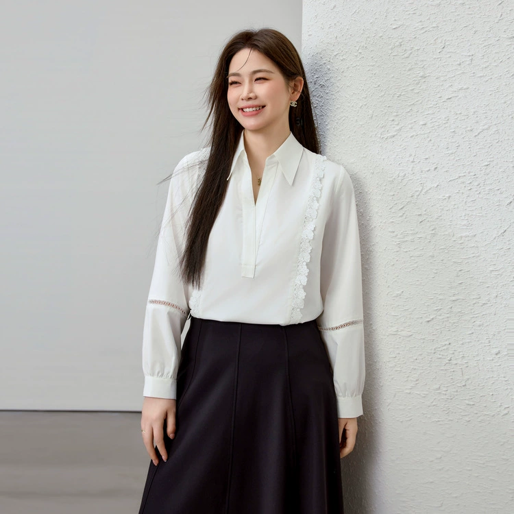 [Французская нежная кислородная кружевная рубашка с V-образным вырезом] Funny Show большой размер женский толстый mm2025 весенний стиль новый