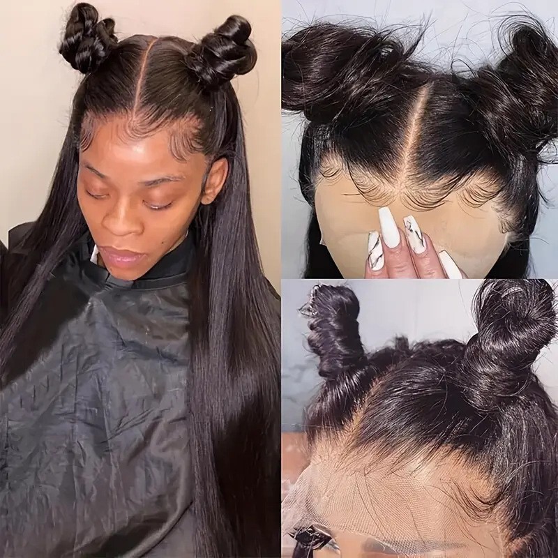 Amazon cross-border 13*4 lace front wig, middle-parted long straight synthetic hair full headpiece for daily wear, in stock