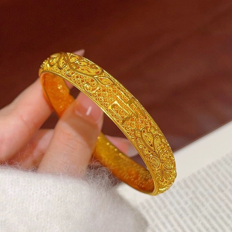 Gold-Plated Jewelry Ancient Hollow Filigree Ruyi Phoenix Tail Bracelet for Women, Light Luxury High-End Imitation Gold Closed Bracelet Gold-Plated Jewelry Ancient Hollow Filigree Ruyi Phoenix Tail Bracelet for Women, Light Luxury High-End Imitation Gold Closed Bracelet
