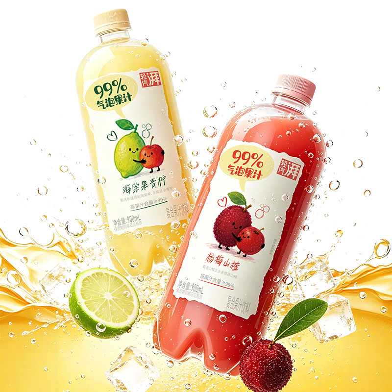 茶小开轻汽湃气泡果汁饮料900ml 杨梅山楂海棠果青柠果汁饮品