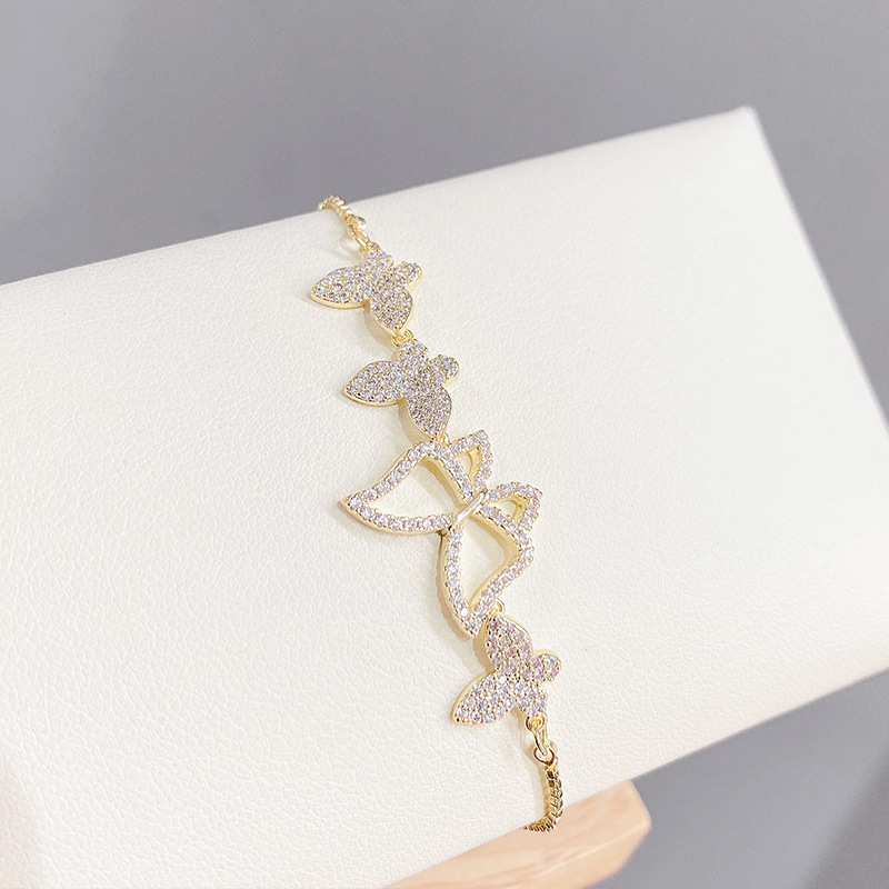 Luxurious Butterfly Copper Bracelets Gold Plated Zircon Copper Bracelets 1 Piece