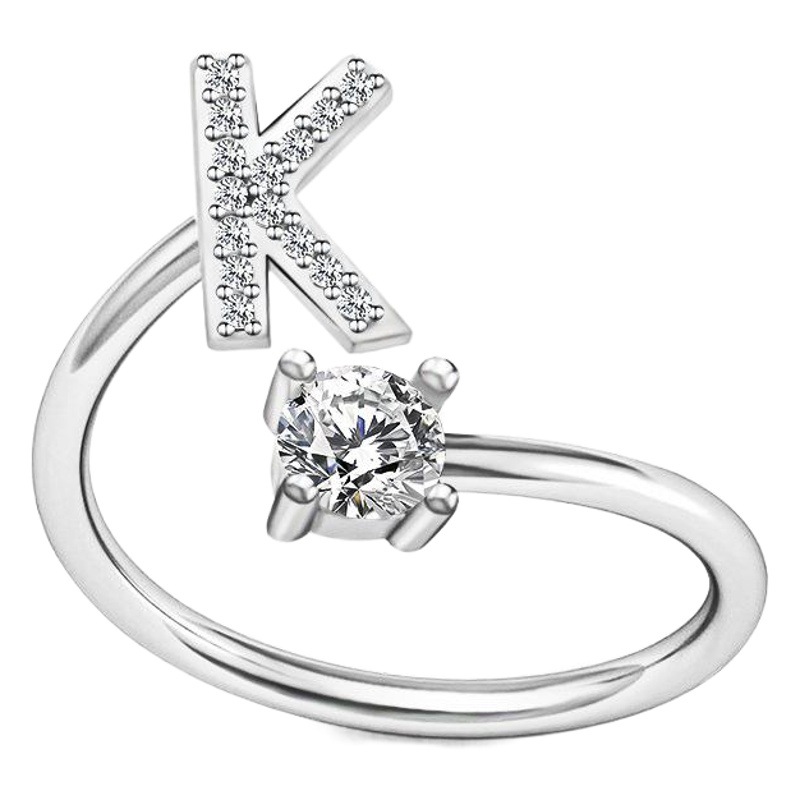 Europe and the United States new creative 26 letter ring adjustable micro diamond English A- Z ring cross-border jewelry batch