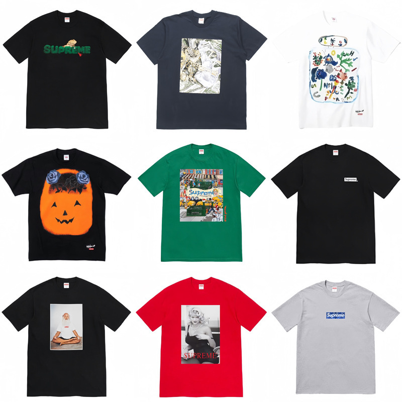 Cross-Border Supply Export Wholesale Trendy Brand Supreme Short-Sleeved American Box Classic 240g Top T-Shirt Half-Sleeved 4