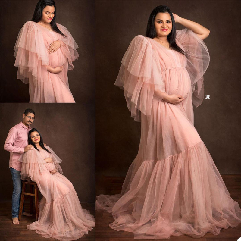 New plus size bridal widening mesh dress mother dress wedding photography long loose maternity dress