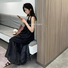 25311-154  一勺甜  设计感不规则下摆拼纱背心连衣裙