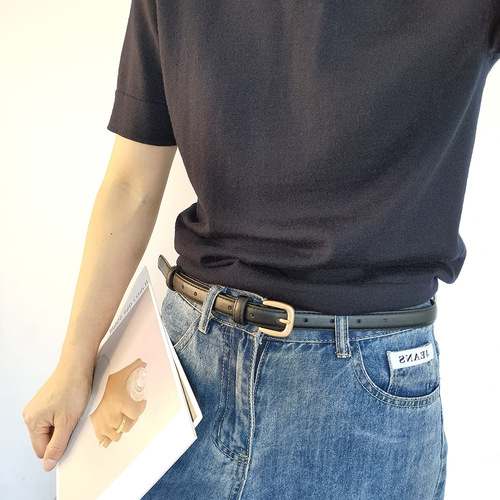 Autumn new style imitation leather gold buckle thin belt women's fashionable small fragrance style decorative sweater skirt small belt Japanese and Korean fashion