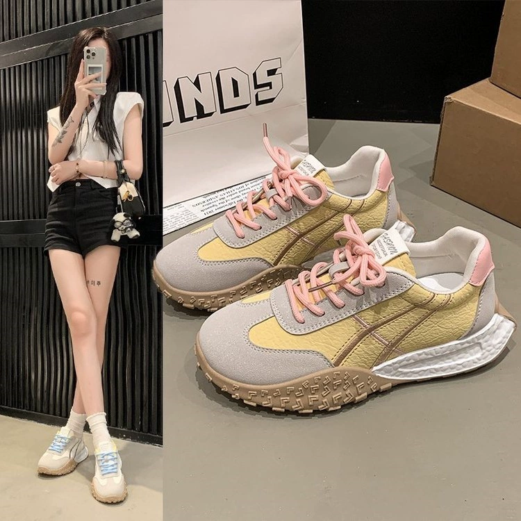 Модные моральные тренировочные туфли в балетном стиле для женщин, новинка 2025 года, маленькая спортивная обувь на толстой подошве, повседневные дышащие туфли Форреста Гампа в тон