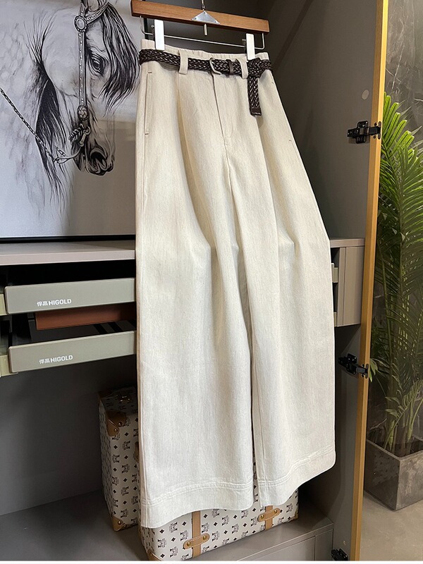 Plus Size Anti-Wrinkle Tencel Linen Straight Wide-Leg Pants for Women Summer Thin Fat Slimming Look High-Waist Draped Cotton and Linen Casual Pants