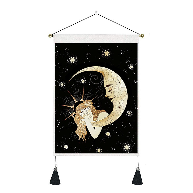 200g Weight Tapestry Home Textiles & Decor Type Polyester Material Human, Starry Sky, Moon Pattern Retro Style White, Gold, Black Color Retro Human Starry Sky Moon Polyester Tapestry Wall Art 7