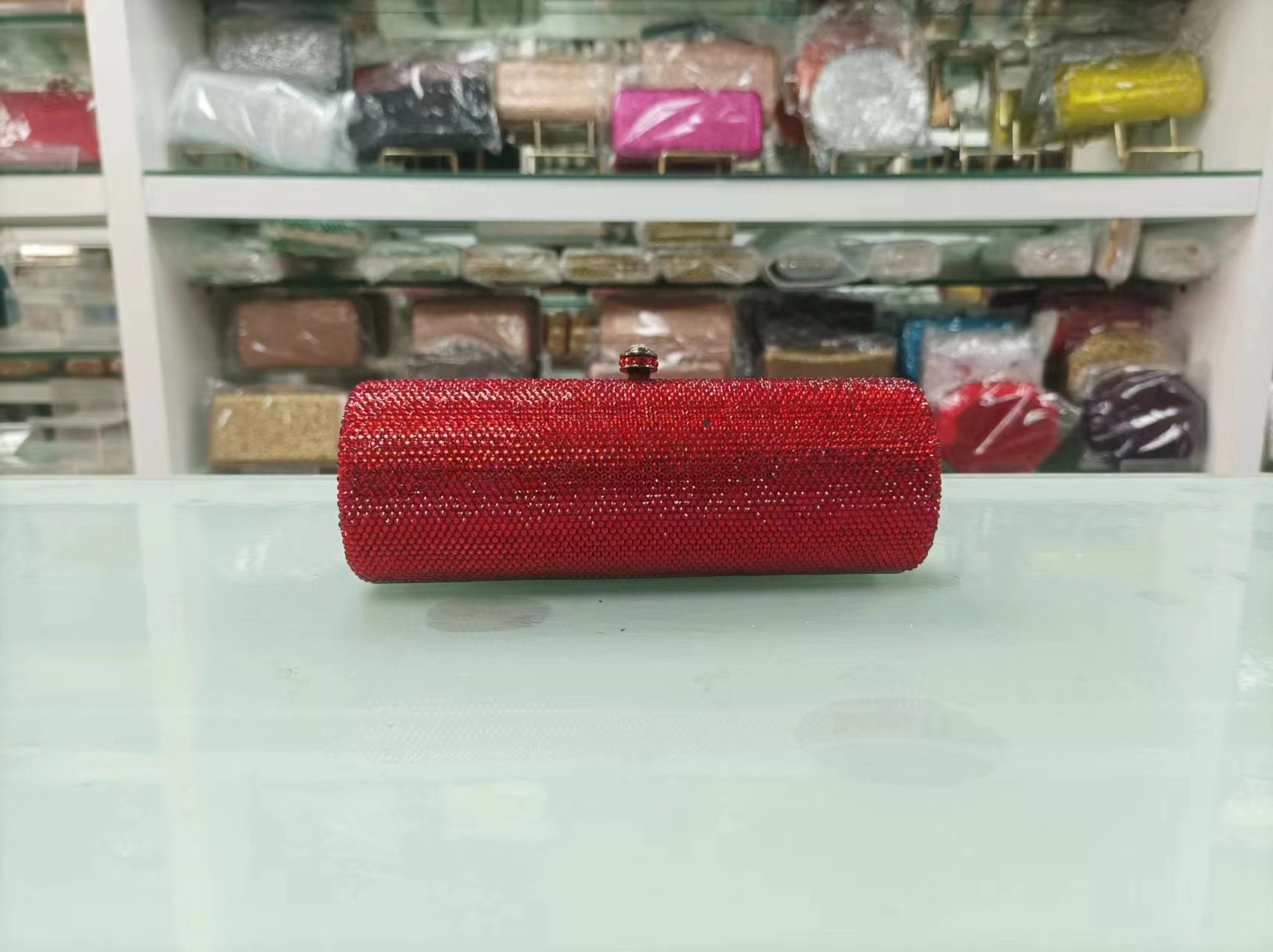 * Bolsa de mano de diamante de lujo fondo plano lleno de diamantes bolsa de banquete bolsa pequeña mujer Rhinestone bolsa de embrague