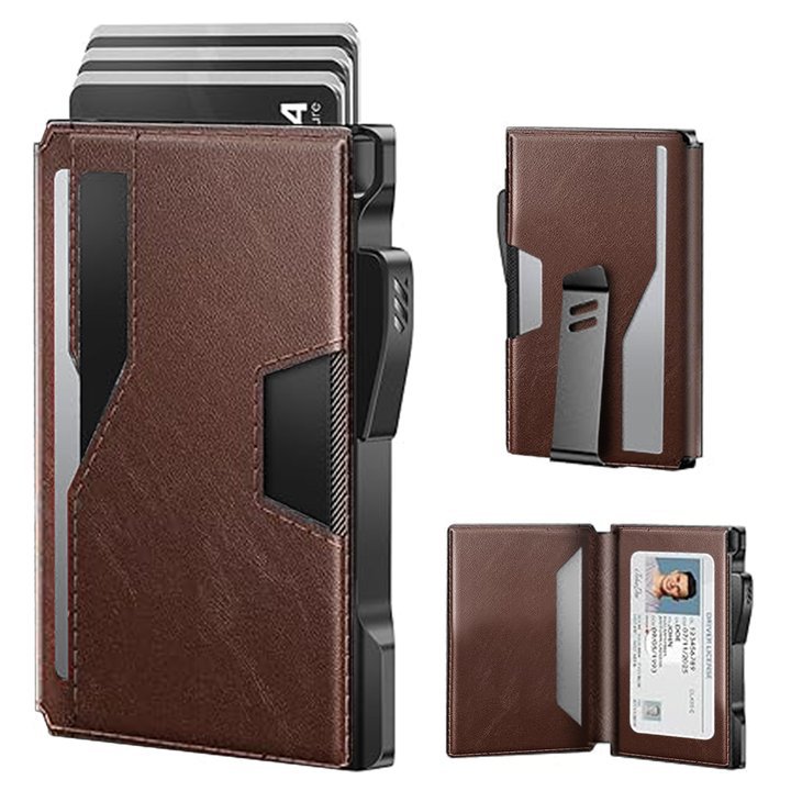 Amazon portátil bolsa de tarjetas metálicas ultra delgadas fibra de carbono cepillo antirrobo RFID funda de tarjetas simple cartera de negocios para hombres