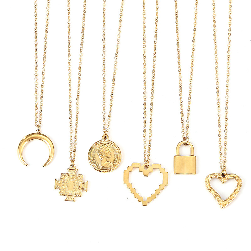 Pendant Necklace Classification Streetwear Moon Heart Shape Lock Stainless Steel Plating Pendant Necklace