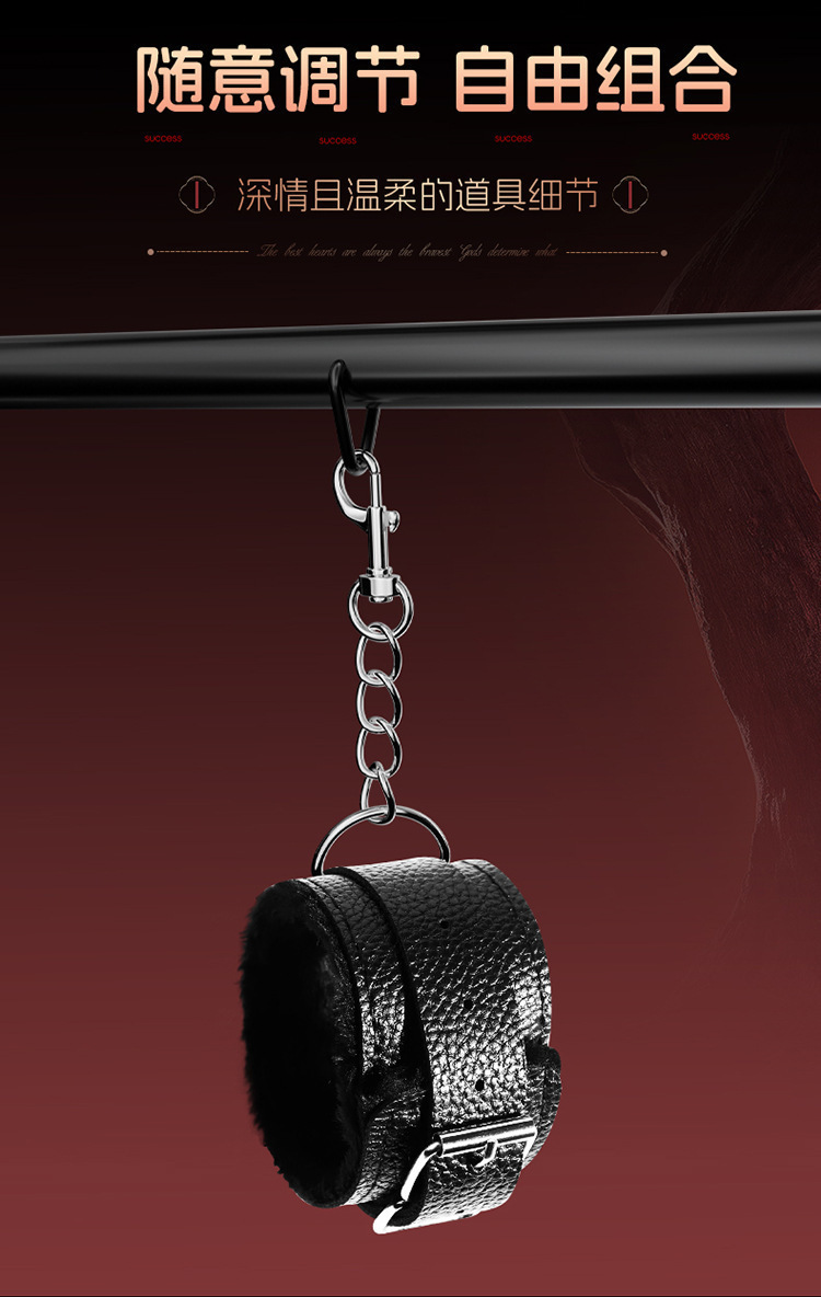 SM Bondage Restraint Set with Handcuffs, Ankle Cuffs and Collar in Black — detail image 9