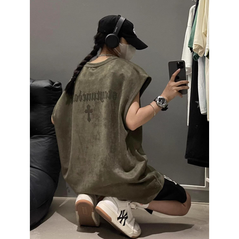 Graffiti Suede Heavy-weight Sleeveless T-shirt Vest Men's Summer American Fashion Brand Sports Basketball Waistcoat Graffiti Suede Heavy-weight Sleeveless T-shirt Vest Men's Summer American Fashion Brand Sports Basketball Waistcoat