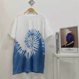 Spring and Summer New Pullover Garden Collar Short-Sleeved Plant-Dyed Indigo-Dyed Tie-Dye T-Shirt Handmade Yunnan Tie-Dye for Men and Women