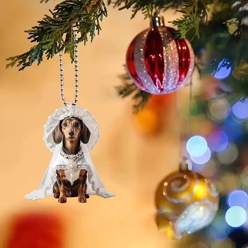 Creativo nuevo lindo vestido de boda cachorro de vacaciones colgante plano transfronterizo automóvil interior colgante acrílico mochila colgante image 2