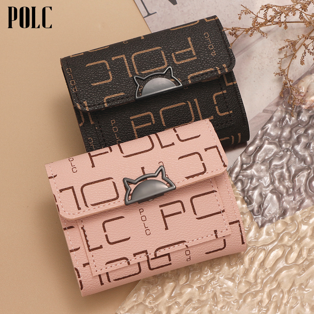 POLC nueva billetera corta de moda letras impresión de tres plegados cartera bolso de mano bolso de cambio al por mayor