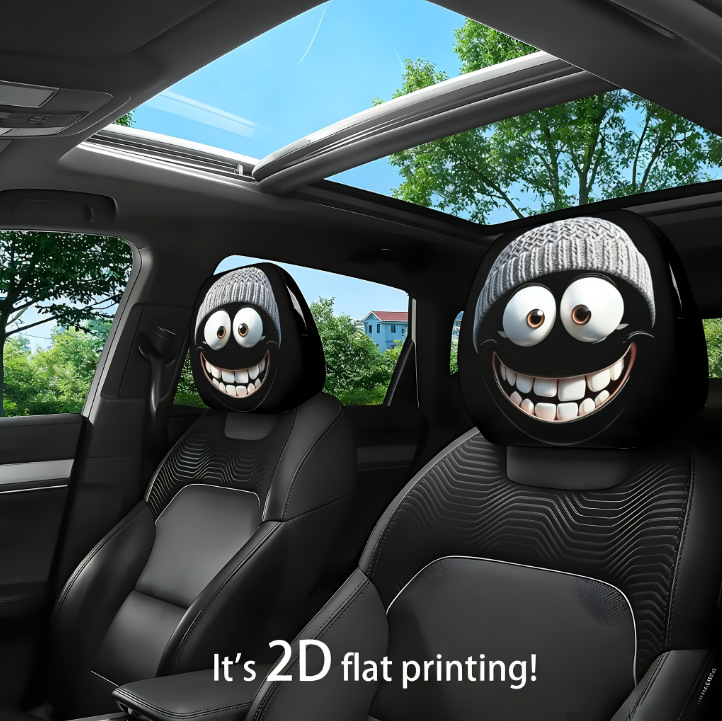 Universal Printed Headrest Covers for Cars, Various Quirky Prints, Polyester, Breathable, Antibacterial, Does Not Shrink or Become Hard