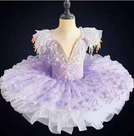 儿童蛋糕裙裙摆小童芭蕾舞服蓬蓬裙小天鹅亮片汇演服装粉色未来星|undefined