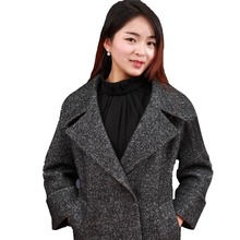 品牌厂家定制羊毛外套大翻领连袖大衣女修身中长款雪花毛呢风衣