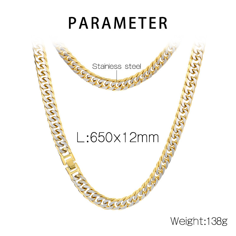 50g Weight PVD Coated Gold Plating Process 18K Real Gold Plated Plating Material Bracelets, Necklace Classification Cuban Link Chain Curb Chain Chain Type 1 Piece Quantity Daily, Party, Street Occasion 304 Stainless Steel Material Geometric Pattern All Seasons Season Men's Gender Hip-Hop, Vintage Style Style Plating Craft Wholesale Jewelry Hip-Hop Vintage Style Geometric Titanium Steel Plating Bracelets Necklace Cuban Link Chain Curb Chain 无