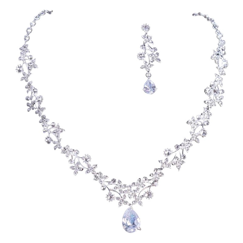 美しいジルコンのネックレスのイヤリングセット森の女性のネックレスの花嫁の結婚のアクセサリーの結婚式の夜のドレスのアクセサリー