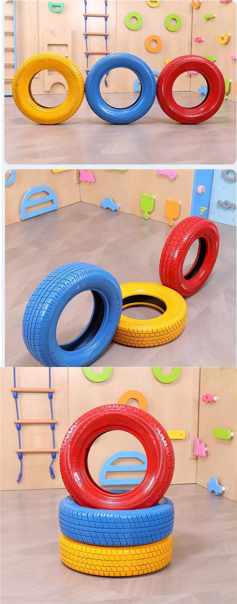 Kindergarten colorful tires, children's defense sensory training equipment, camouflage tires, outdoor real-life CS decorative tires