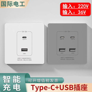 Type 86 220V Construction Site Dormitory Concealed 10W Fast Charging Socket Panel Dual USB Port Type-C Smart Fast Charging Socket