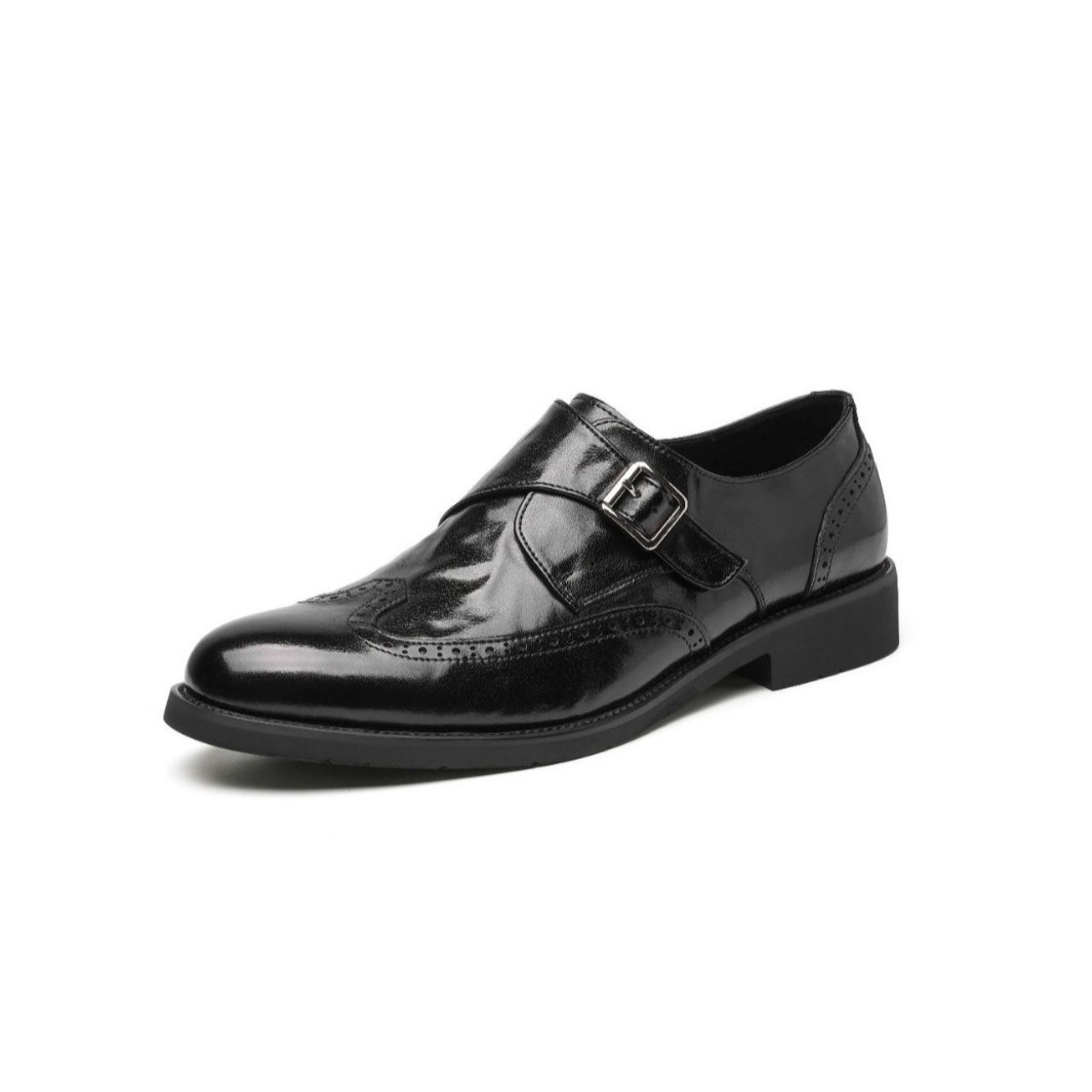ShoeVault Brogue Genuine Leather Autumn Breathable Men's Groom Work Suit Casual Velcro Business Derby Shoes_voghion.com