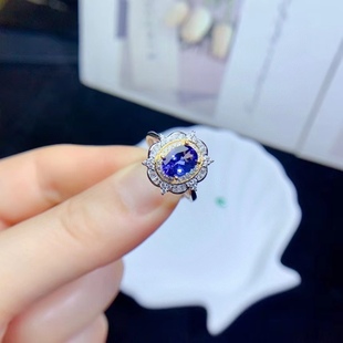 S925 Silver Inlaid Natural Tanzanite Ring Full Diamond Luxury Double Gold Women's Color Jewelry Main Stone 6*8