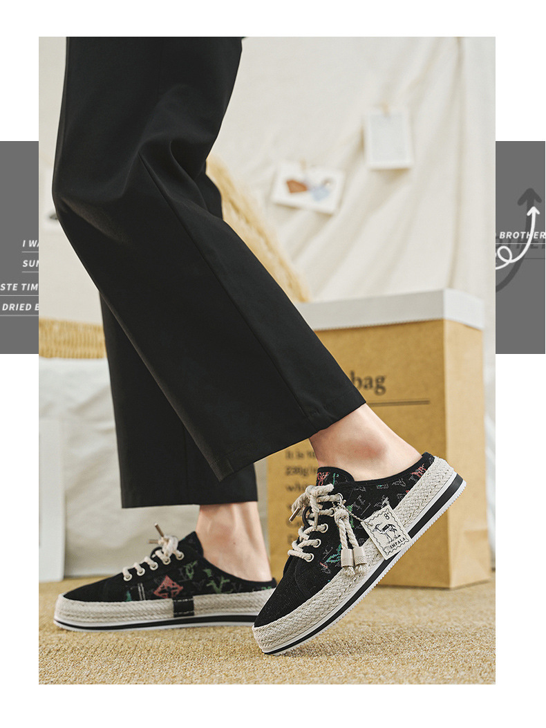 Scarpe da pescatore casual da uomo, alla moda, estive, in paglia intrecciata, con un piede solo, pigre, nuovo articolo 2024_voghion.com