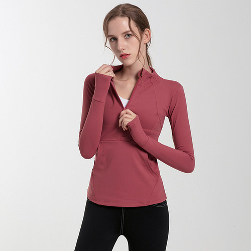 Cross-border half-zip breathable T-shirt elastic tight fitness wear slimming sports top running yoga wear long-sleeved autumn