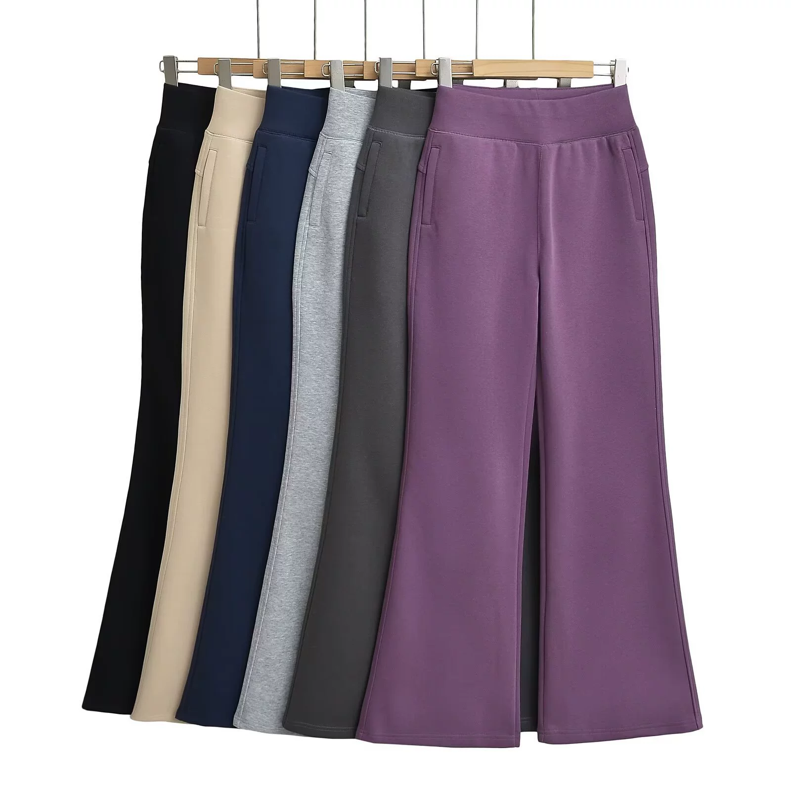 Demi-season fitted sports trousers for leisure, high waist, loose straight fit, wholesale