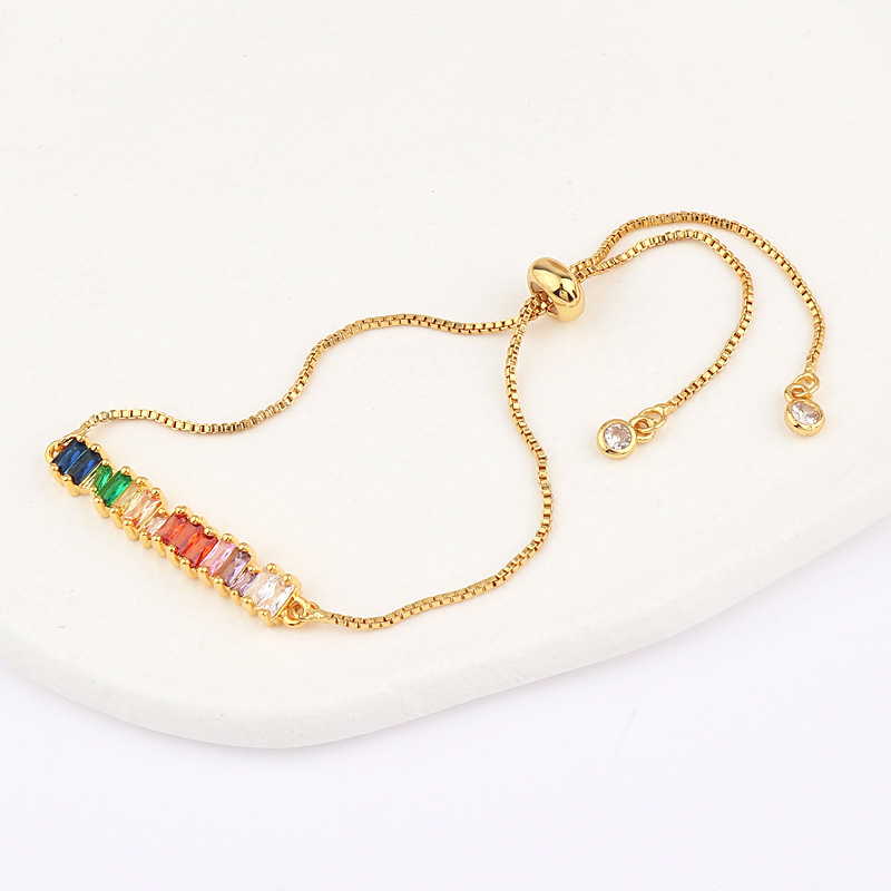 Retro Rectangle Copper Inlaid Zircon Bracelets 1 Piece