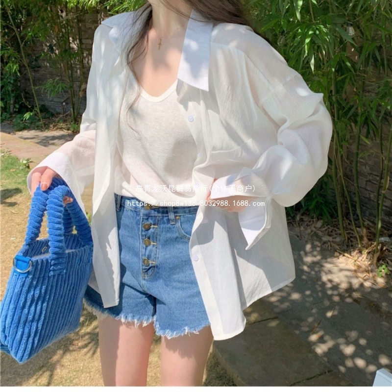 Защитная рубашка из ледяного шелка, женская летняя тонкая рубашка из ледяного шелка, кардиган с длинными рукавами во французском стиле, верхняя куртка весна и лето