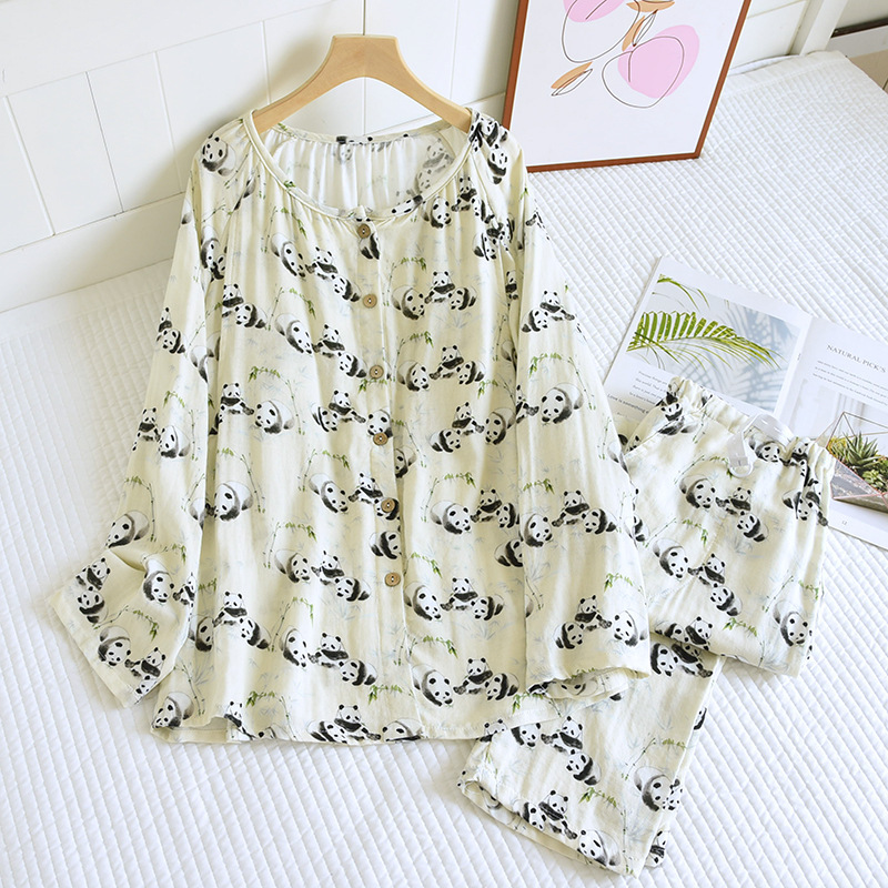 Bamboo fiber monthly clothing spring and summer 2024 new pregnant women postpartum nursing pajamas with chest pad spring and autumn nursing suit