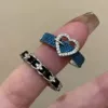 Кожаный джинсовый сердечный (набор из 2 кольц)