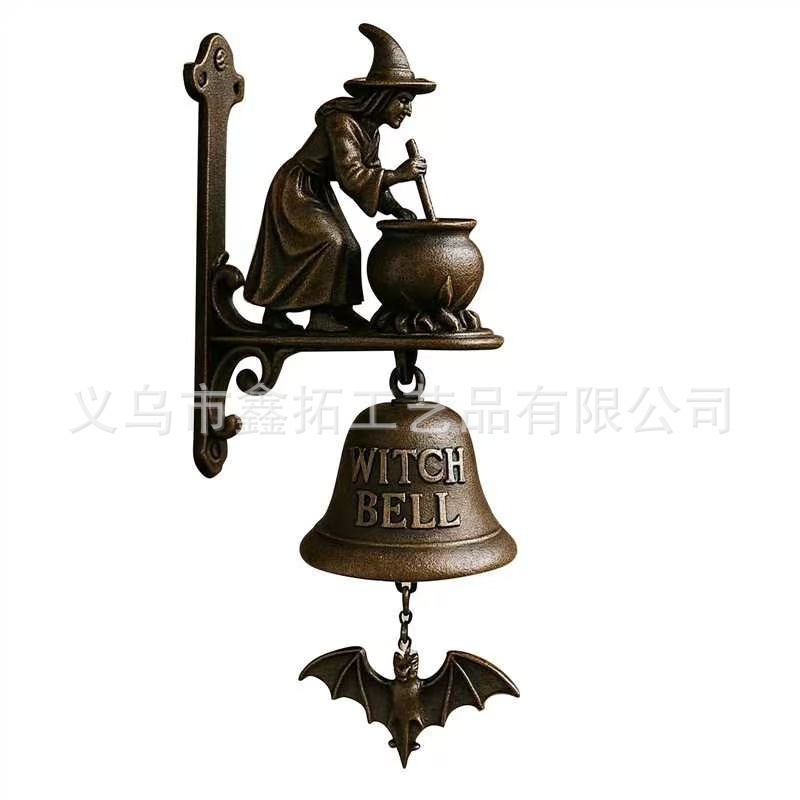 跨境亚马逊万圣节3D金属造型Broom Witch3D扫帚女巫门铃|undefined