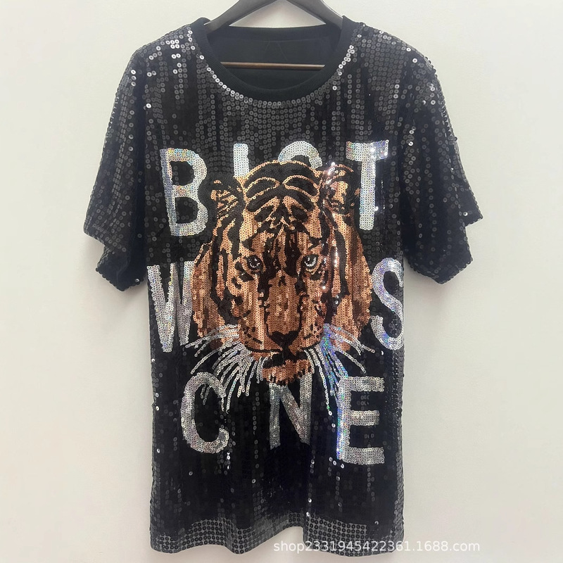 Tiger Head Hong Kong Style T-Shirt Women's Short-Sleeved Versatile Trendy Loose 2025 Spring and Summer European Large Version Long Top Summer Wear