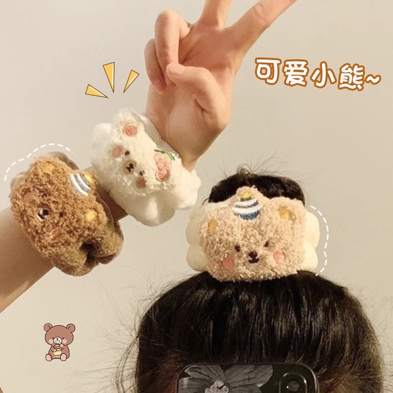 Caricatura encantadora muñeca de peluche intestino grueso anillo de cabello oso caño invierno corda clip de cabello cola de caballo joyeros de cabello nueva chica