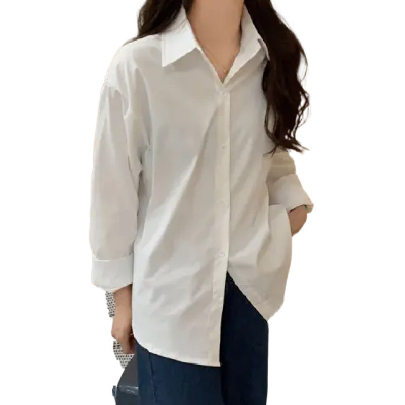 (2개) 시원한 실크 코튼 유니폼 셔츠 봄, 여름, 가을, 겨울 여성용 흰색 긴팔 학생 셔츠 탑