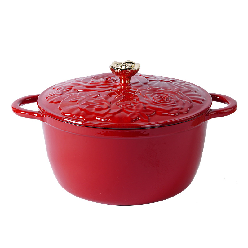 Pequeña felicidad 25cm en relieve hierro fundido cocinador de cocina multifuncional universal antiadherente