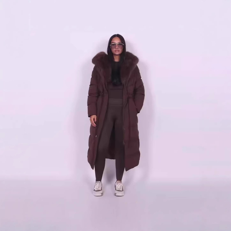 2025 New Winter Korean Style Fashionable down Jacket Women's Fur Collar Long Style Fashionable Warm and Age-Reducing Jacket
