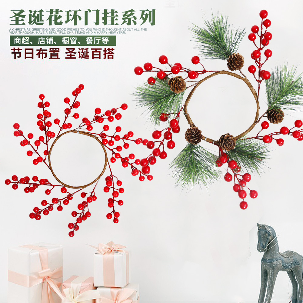Transfronteriza nueva Navidad fruta roja Garland Navidad decoración centro comercial Hotel 33cm Berry pequeña corona ventana colgante