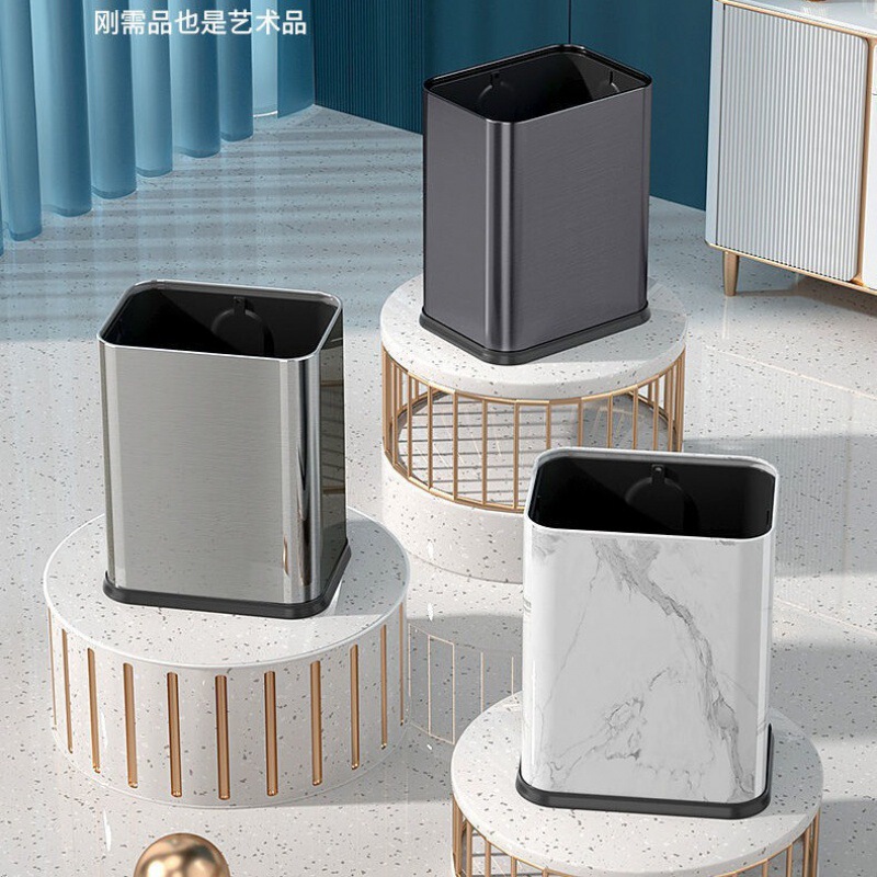 Cross-border 6-liter stainless steel rectangular bag-pressing waste paper bucket toilet office non-covered direct-throw trash can Cross-border 6-liter stainless steel rectangular bag-pressing waste paper bucket toilet office non-covered direct-throw trash can