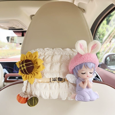 Car tissue box/set: Car Hanging Car Paper Drawer - puff-tissue-box-sunflower-plush-bunny-ears-purple-anne