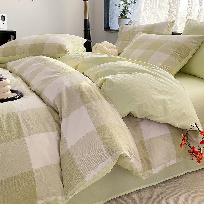 Cama de algodón lavado de algodón de cuatro piezas, sábana de algodón, funda de edredón, dormitorio de estudiantes, ropa de cama de tres piezas, ropa de cama