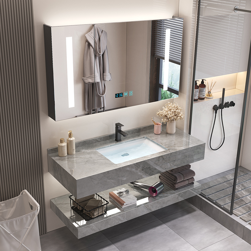 Modern Minimalist Slate Bathroom Cabinet Wall-Mounted Double-Layer Storage Bathroom Sink Washbasin Countertop